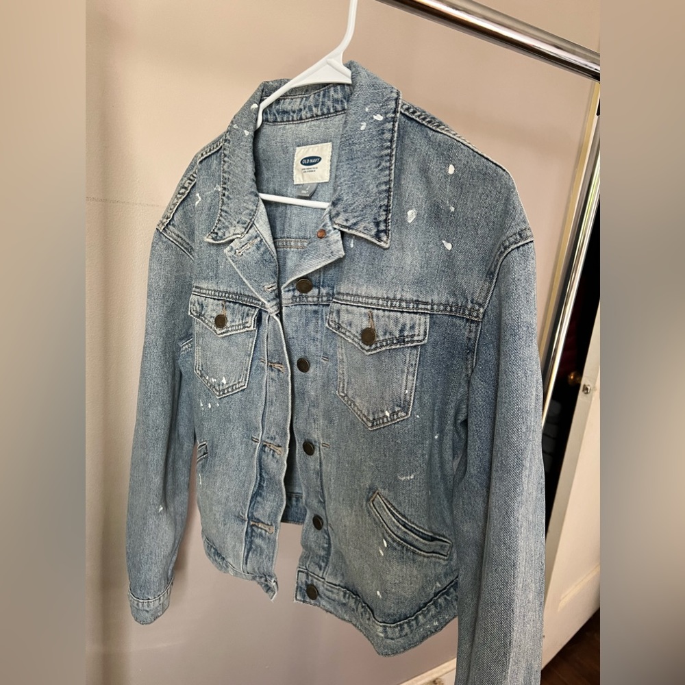 Old Navy Blue Jean Jacket with white paint splatter